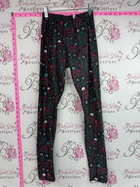 Sweet legs tights  Black Owl-Print Leggings with Pink and Teal Accents